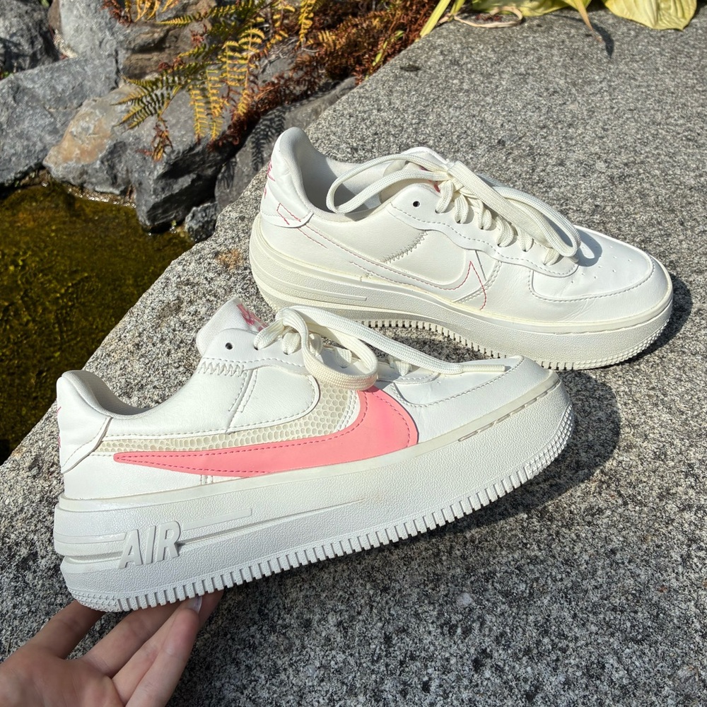 Nike Women's White and Pink Air Force 1 Sneakers Custom Animal Print AF1